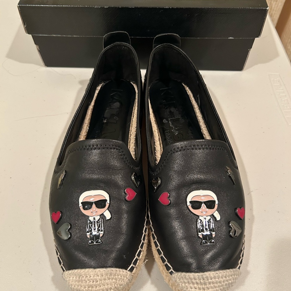 Karl Lagerfeld Black Espadrilles with Enameled Charms